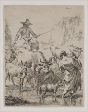 Nicolaes Berchem, Dutch, 1620-1683, Herd Crossing the Stream, between 1620 and 1683, etching and
