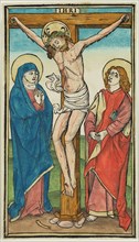 Christ on the Cross, ca. 1485, woodcut printed in black, colored by hand on laid paper, Image: 9