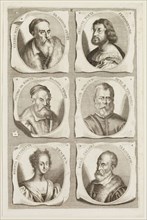 Jacob von Sandrart, German, 1630-1708, Portraits of Titian, Giacomo da Ponte, Ludovico Ariosto,