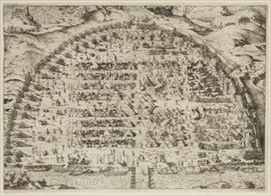 Jobst Amman, German, 1539-1591, Camp in the Half Circle, ca. 1573, etching printed in black ink on