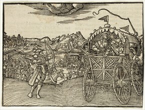 Jobst Amman, German, 1539-1591, Death of Ahab, 1564, woodcut printed in black ink on wove (?)