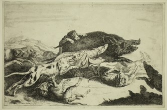 Peter Boel, Flemish, 1622-1674, The Wild Boar Hunt, mid-17th century, etching and engraving printed
