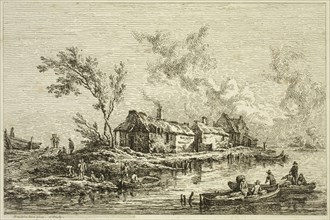Frederich August Brand, Austrian, 1735-1806, Bank of a River with Cottages and Boats, between 1735