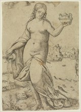 Giovanni Antonio da Brescia, Italian, ca. 1460-1520, Young Woman Watering a Plant, ca. between 1460