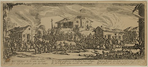 Unknown (French), after Jacques Callot, French, 1592-1635, Pilage et incendie d'un village, between