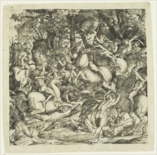 Domenico Campagnola, Italian, 1500-1564, Battle of Naked Men, 1517, engraving printed in black ink