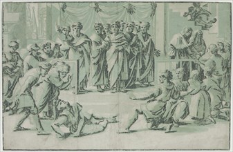 Ugo da Carpi, Italian, 1480-1532, after Raphael, Italian, 1483-1520, Death of Ananias, between 1480
