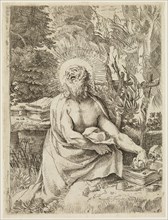 Annibale Carracci, Italian, 1560-1609, Saint Jerome, ca. 1591, etching printed in black ink on laid