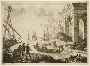 Claude Gellée, French, 1600-1682, A Seaport, between 1635 and 1636, etching printed in black ink on