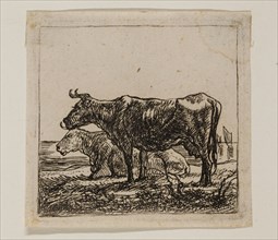 Aelbert Cuyp, Dutch, 1620-1691, Two Cows with Boats in Right Background, between 1620 and 1691,