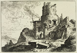 Christian Wilhelm Ernst Dietrich, German, 1712-1774, An Old Tower, 1744, etching printed in black
