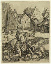 after Albrecht Dürer, German, 1471-1528, The Prodigal Son amid the Swine, c. 1496, Engraving