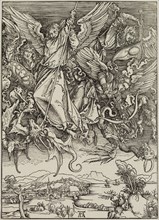Albrecht Dürer, German, 1471-1528, Saint Michael Fighting the Dragon, ca. 1497, woodcut printed in