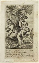 Odoardo Fialetti, Italian, 1573-1638, Venus Covering Sleeping Amor, between 1573 and 1638, etching