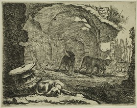 Jan Fyt, Flemish, 1611-1661, Dogs and Fallen Architecture, 1642, etching printed in black ink on