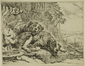 Jan Fyt, Flemish, 1611-1661, Two Dogs Near a Fountain, 1642, etching printed in black ink on laid
