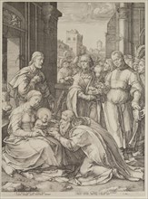 Hendrick Goltzius, Dutch, 1558-1617, Adoration of the Magi, 1593, engraving printed in black ink on
