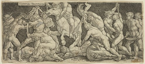 Heinrich Aldegrever, German, 1502-1561, Hector Fighting Against the Greeks, 1532, engraving printed