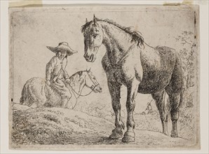 Jan van Aken, Dutch, 1614-1661, Standing Horse and Mounted Peasant, 17th century, etching printed