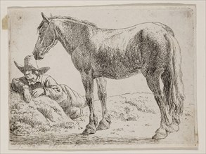 Jan van Aken, Dutch, 1614-1661, Standing Horse and Reclining Peasant, 17th century, etching printed