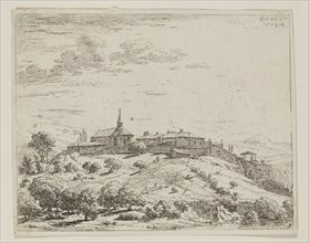 Karel Dujardin, Dutch, 1622-1678, The Village on the Hill, 1658, etching printed in black ink on