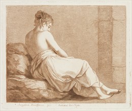 Angelica Kauffmann, Swiss, 1741-1807, Sitting Half Naked Maiden, 1780, etching and aquatint printed