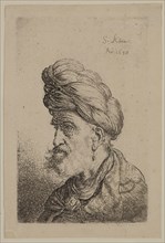 Salomon Koninck, Dutch, 1609-1656, Bust of a Man with Turban, Facing Left, 1638, etching printed in