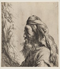 Jan Lievens, Dutch, 1607-1674, Bust of a Bearded Oriental Man with Turban, 17th century, etching
