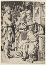 Lucas van Leyden, Netherlandish, 1494-1533, David Playing the Harp before Saul, ca. 1508, engraving