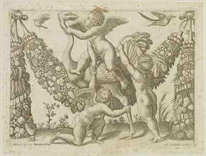 Master of the Die, Italian, after Raphael, Italian, 1483-1520, Three Putti Playing with an Ostrich,