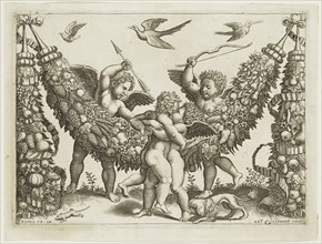 Master of the Die, Italian, after Raphael, Italian, 1483-1520, Two Putti Striking Another Who Is