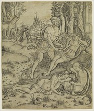 Master I. B. with the Bird, Italian, Priapus and Lotis, 16th century, engraving printed in black