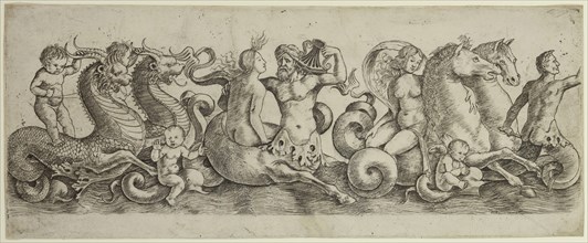 Girolamo Mocetto, Italian, 1458-1531, Frieze with Tritons and Nymphs, ca. 1493, engraving printed