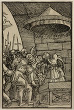 Albrecht Altdorfer, German, 1480-1538, Pilate Washing His Hands, 1513, woodcut printed in black ink