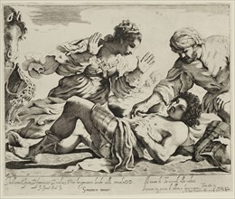 Giovanni Battista Pasqualini, Italian, Death of Tancred, 1620, engraving printed in black ink on