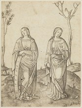 Anonymous Artist, Saint Catherine and Saint Lucie, 16th century, engraving printed in black ink on