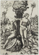 Marcantonio Raimondi, Italian, 1487-1534, Mars, Venus and Cupid, 1508, engraving printed in black