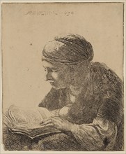 Rembrandt Harmensz van Rijn, Dutch, 1606-1669, Woman Reading, 1634, etching printed in black ink on