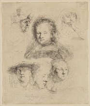 Rembrandt Harmensz van Rijn, Dutch, 1606-1669, Studies of the Head of Saskia and Others, 1636,