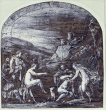 circle of Adam Elsheimer, German, 1574-1620, Diana and Callisto, between 1606 and 1608, white lead
