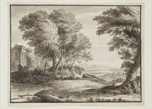 Luigi Gasparini, Italian, 1779-1814, Landscape with a Classical Temple, after Claude, between late