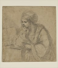 Guercino (Giovanni Francesco Barbieri), Italian, 1591-1666, Girl Reading, 17th century, black chalk