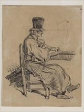 Charles Émile Jacque, French, 1813-1894, Old Man Seated at a Table, 19th century, graphite pencil