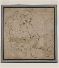 attributed to Luca Cambiaso, Italian, 1527-1585, Nude Man Asleep, between 1540 and 1549, pen and