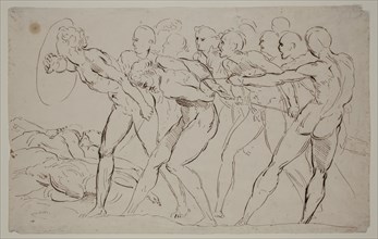 Unknown (Italian), after Raphael, Italian, 1483-1520, Battle Scene with Captives, 19th century, pen