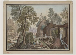 Felix Cavalli, Italian, Fantastic Landscape with Peddlars, 1793, gouache and watercolor with pen