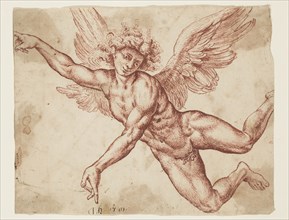 Unknown (Dutch), after Jan de Bisschop, Dutch, 1628-1671, Flying Angel, 17th century, pen and