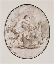 Felix Cignani, Italian, 1660-1724, Hercules Slaying the Nemean Lion, between 1686 and 1724, pen and