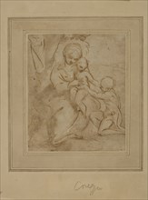 attributed to Bartolomeo Schidone, Italian, 1578-1615, Virgin and Child with Saint John, between