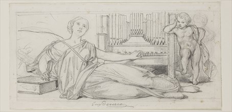 Eugène François Marie Joseph Devéria, French, 1805-1865, Music, mid-19th century, graphite pencil